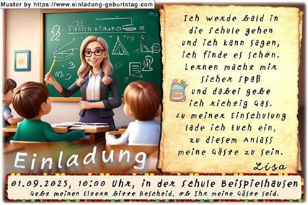 originelle Einladung Einschulung - die Lehrerin