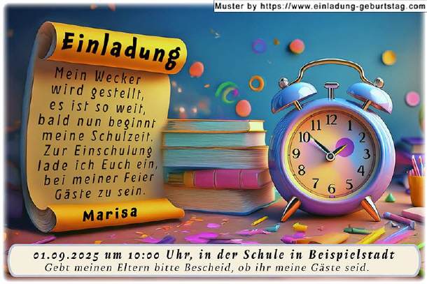 lustige Einladung Einschulung - der Wecker
