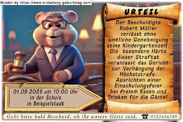lustige Einladung Einschulung - der Richter