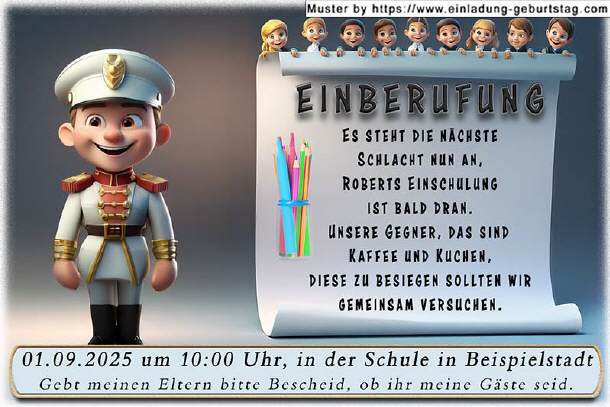 lustige Einladung Einschulung - Einberufung