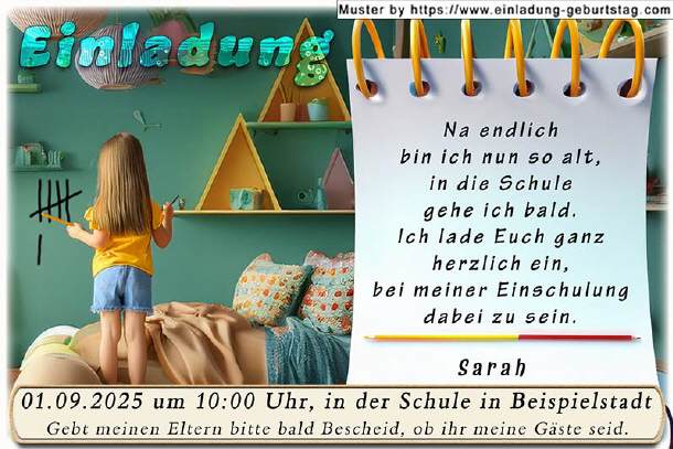 lustige Einladung Einschulung - na endlich