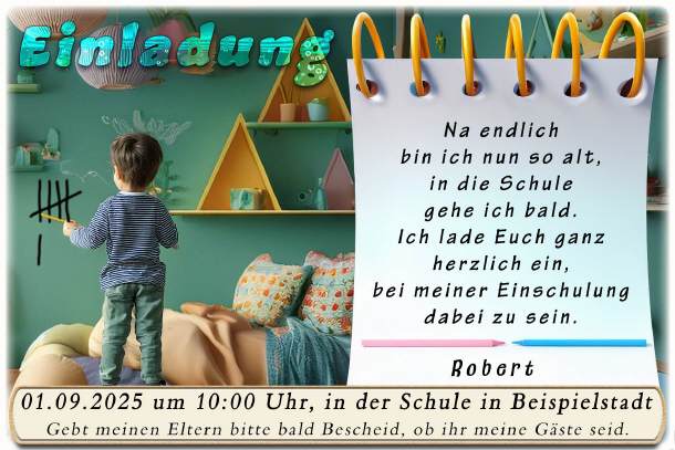 lustige Einladung Einschulung - 6 Striche