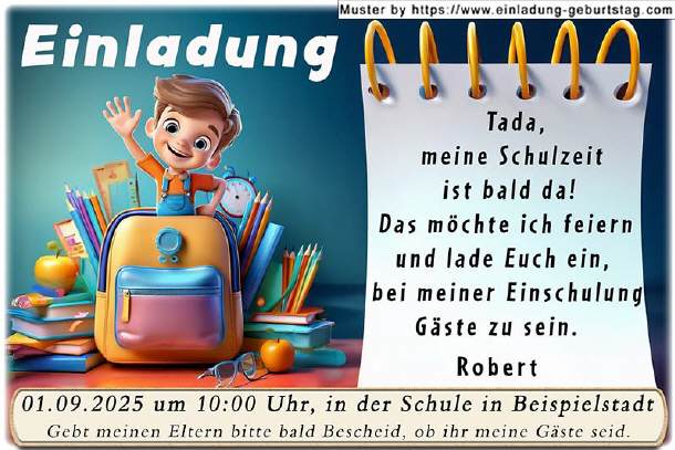 lustige Einladung Einschulung - Junge im Ranzen