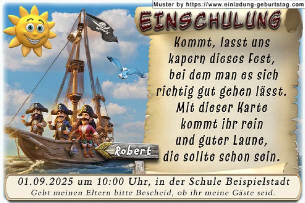 lustige Einladung Einschulung - die Piraten