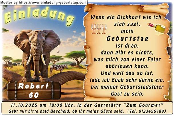 lustige Einladung Geburtstag - der Dickhäuter