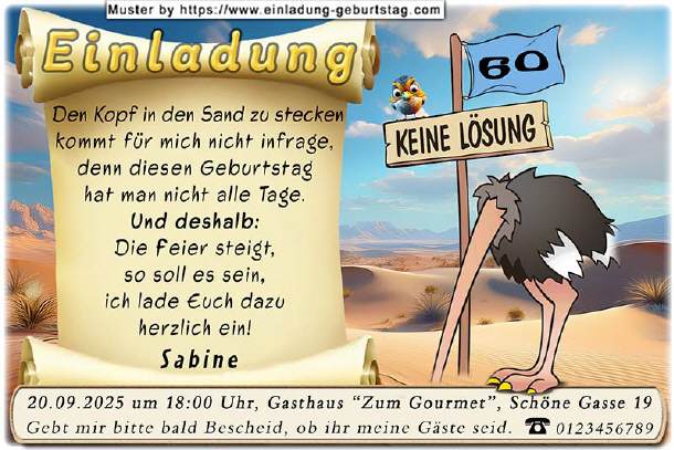 lustige Einladung Geburtstag - Vogel Strauß