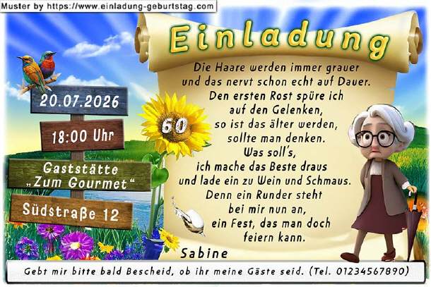 lustige Einladung Geburtstag - Frau und Wegweiser