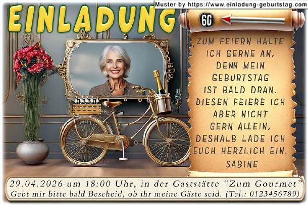 Einladung Geburtstag mit Foto und Fahrrad