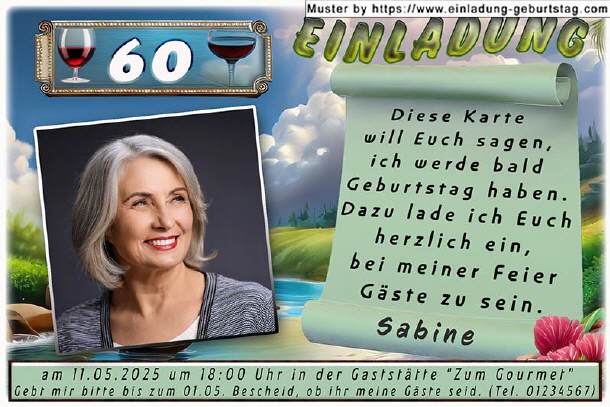 Einladung Geburtstag, Foto vor Landschaftsgemälde