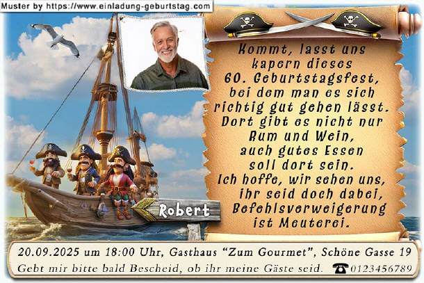 Einladung Geburtstag mit Foto am Piratenschiff