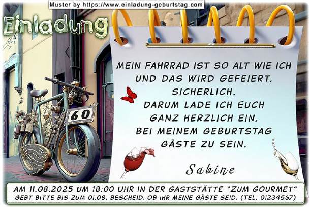 originelle Einladung Geburtstag - mein Fahrrad