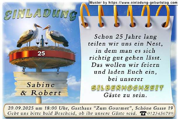 lustige Einladung Silberhochzeit - die Störche