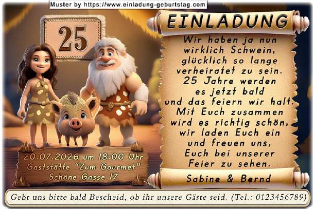 lustige Einladung Silberhochzeit - Schwein gehabt