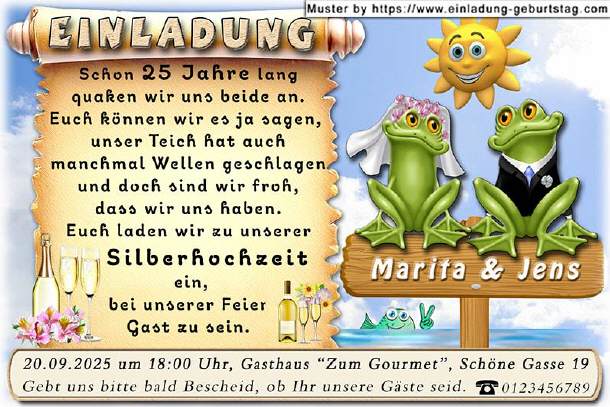 lustige Einladung Silberhochzeit - das Froschpaar