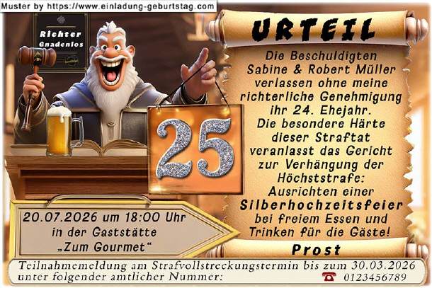 lustige Einladung Silberhochzeit - das Urteil