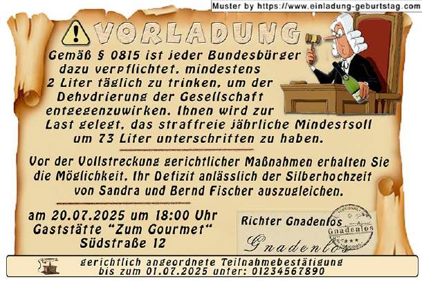 lustige Einladung Silberhochzeit - die Vorladung