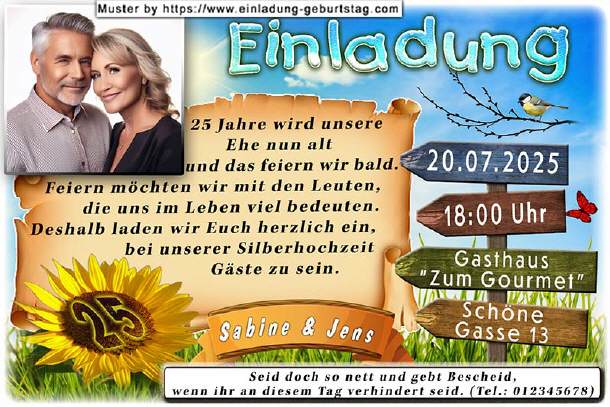 Einladung Silberhochzeit Foto vor Blumenwiese