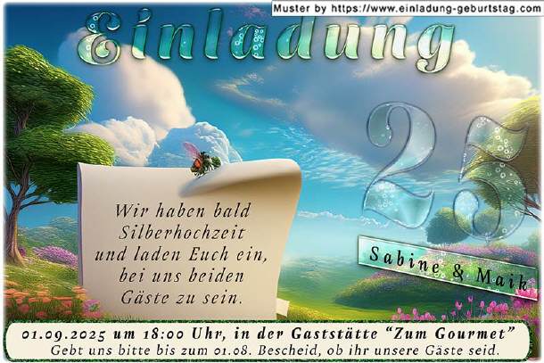 originelle Einladung Silberhochzeit - himmelblau