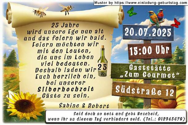 originelle Einladung Silberhochzeit - Wegweiser