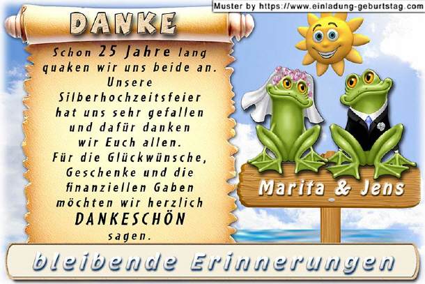 Danksagung Silberhochzeit - das Froschpaar