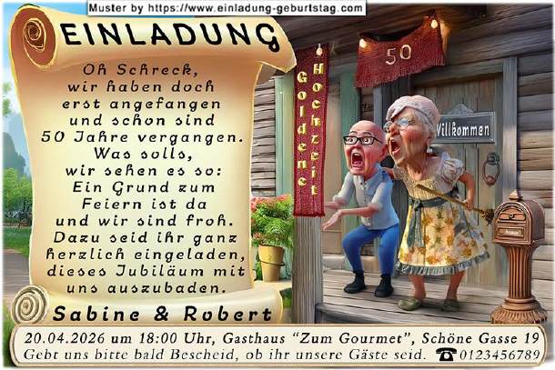 Einladung Goldene Hochzeit lustig - Herrje