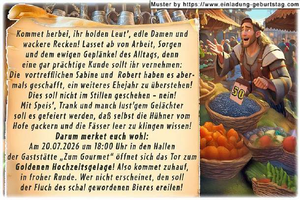 Einladung Goldene Hochzeit lustig - Marktschreier