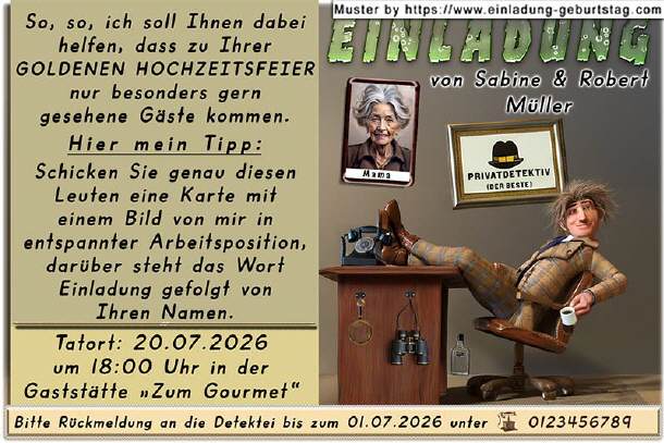 lustige Einladung Goldene Hochzeit, Privatdetektiv