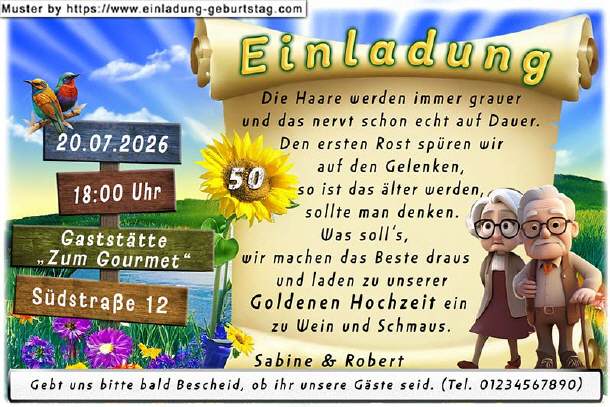 Einladung Goldene Hochzeit lustig - das Paar