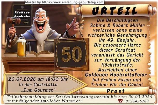 Einladung Goldene Hochzeit lustig - das Urteil