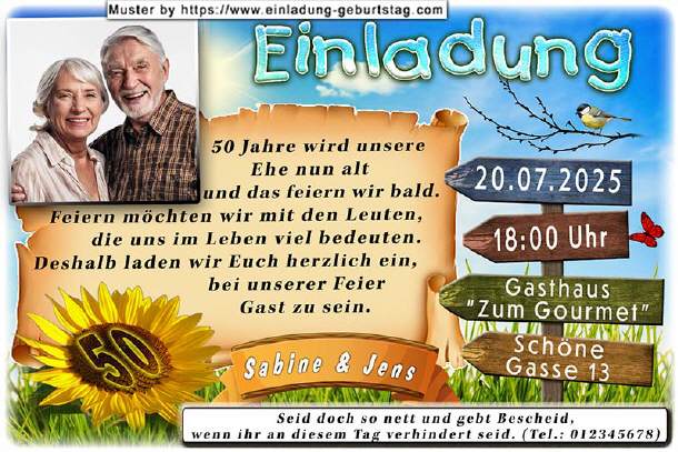 Einladung Goldene Hochzeit Foto vor Blumenwiese