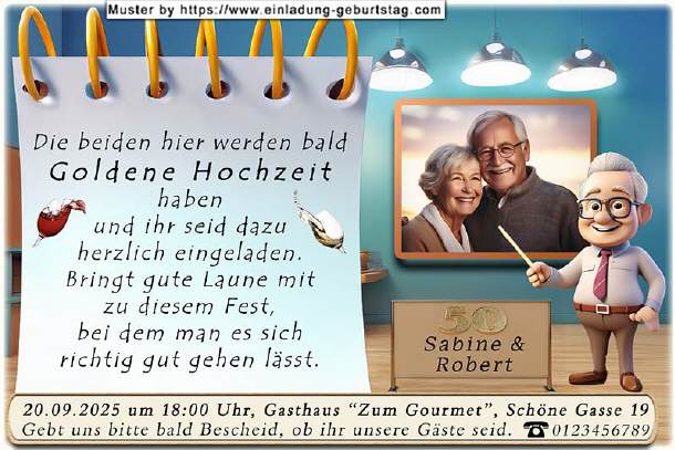Einladung Goldene Hochzeit Foto auf Tafel