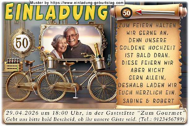 Einladung Goldene Hochzeit Foto und Tandem