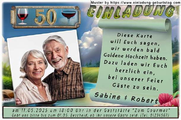 Einladung Goldene Hochzeit Foto vor Naturgemälde