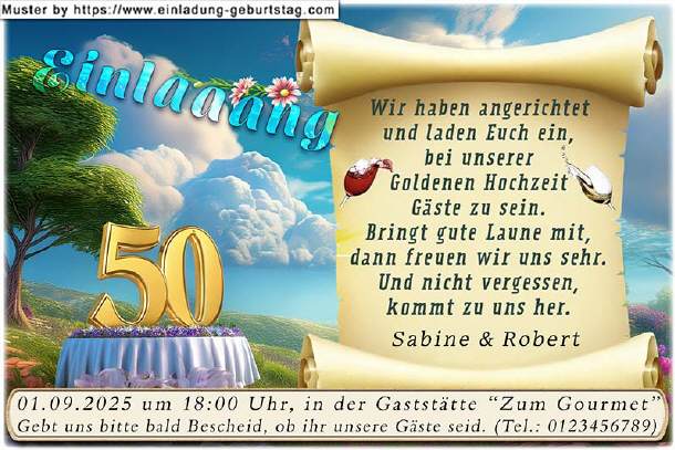 originelle Einladung Goldene Hochzeit - der Tisch