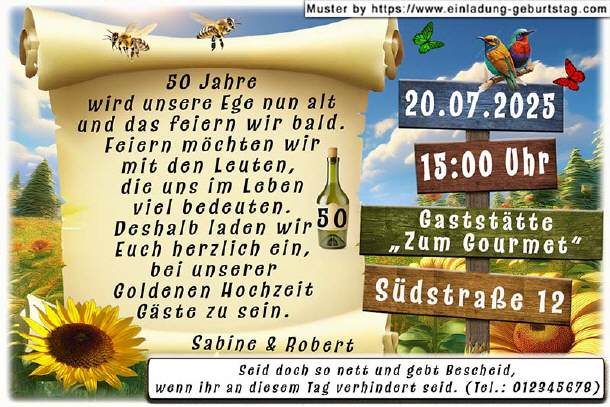 originelle Einladung Goldene Hochzeit- Wegweiser
