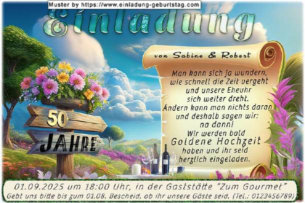 originelle Einladung Goldene Hochzeit, Naturbild