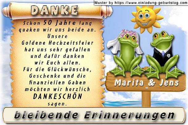 Danksagung Goldene Hochzeit - das Froschpaar