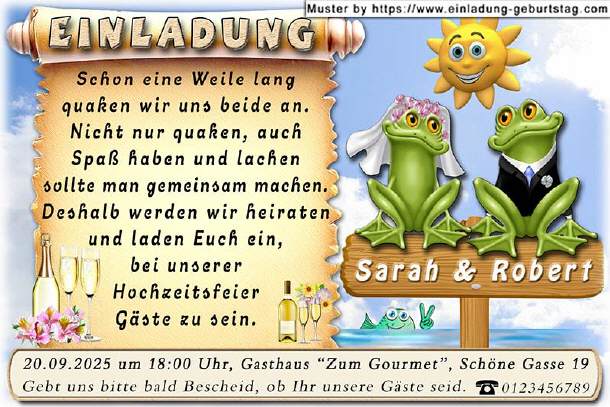 Hochzeitseinladung lustig - das Froschpaar