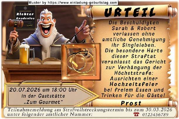 Hochzeitseinladung lustig - das Urteil