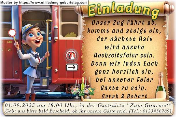 Hochzeitseinladung lustig - der Hochzeitszug