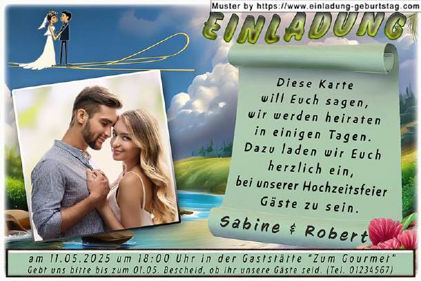 Einladung Hochzeit - Foto vor Naturgemälde