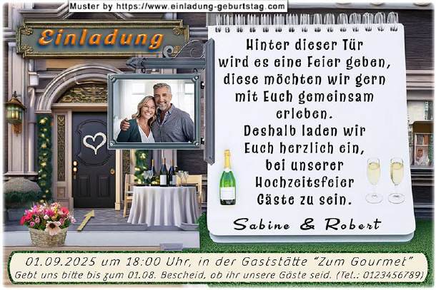 Einladung Hochzeit Foto neben der Hochzeitstür