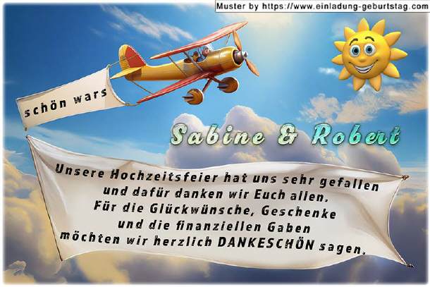 Dankeskarte Hochzeit - das Flugzeug