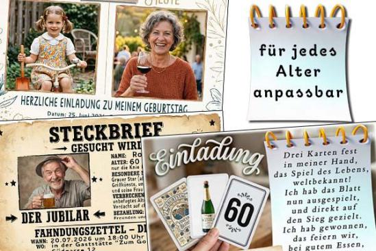 Einladungskarte zum Geburtstag lustig, originell oder mit Ihrem Foto und Ihrem Alter