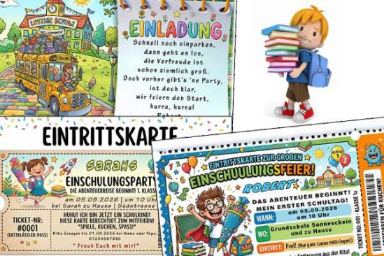 ausgefallene Einladungskarten zur Einschulung mit lustigen Bildern und witzigem Einladungstext