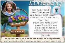 Einladung Konfirmation mit deinem Foto - über einem Korb mit Blumen, auf dem ‚Ich freue mich auf Euch‘ steht, wird dein Foto eingesetzt.