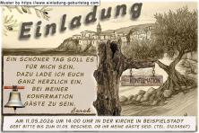 Ein schönes Bild im Sepia Style dient dieser Einladungskarte zur Konfirmation als Hintergrund. Sämtliche Textbestandteile kannst du frei anpassen.
