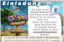 Ein Wegweiser mit deiner Botschaft - Ich freue mich auf Euch! als Einladungskarte zu deiner Konfirmation. Das Textfeld mit der Kirchenglocke.