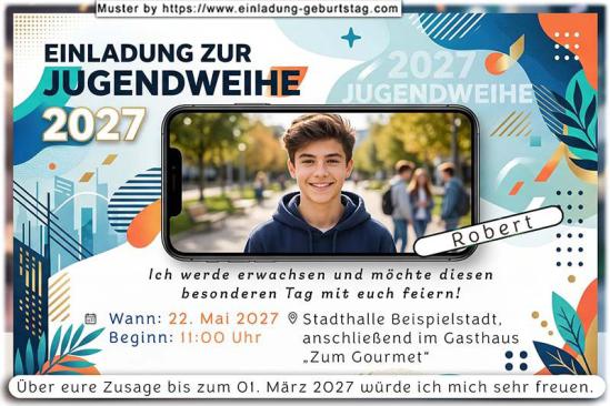 Die Einladung zur Jugendweihe mit deinem Foto im Display eines Smartphones
