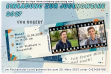 Die Einladung zur Jugendweihe mit 2 Fotos in einem Filmstreifen auf einer Einladungskarte